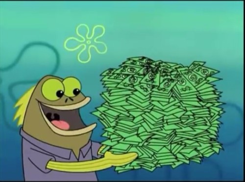 Spongebob fish guy holding money — Reaction meme