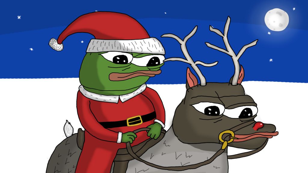 Pepe riding reindeer — Pepe meme