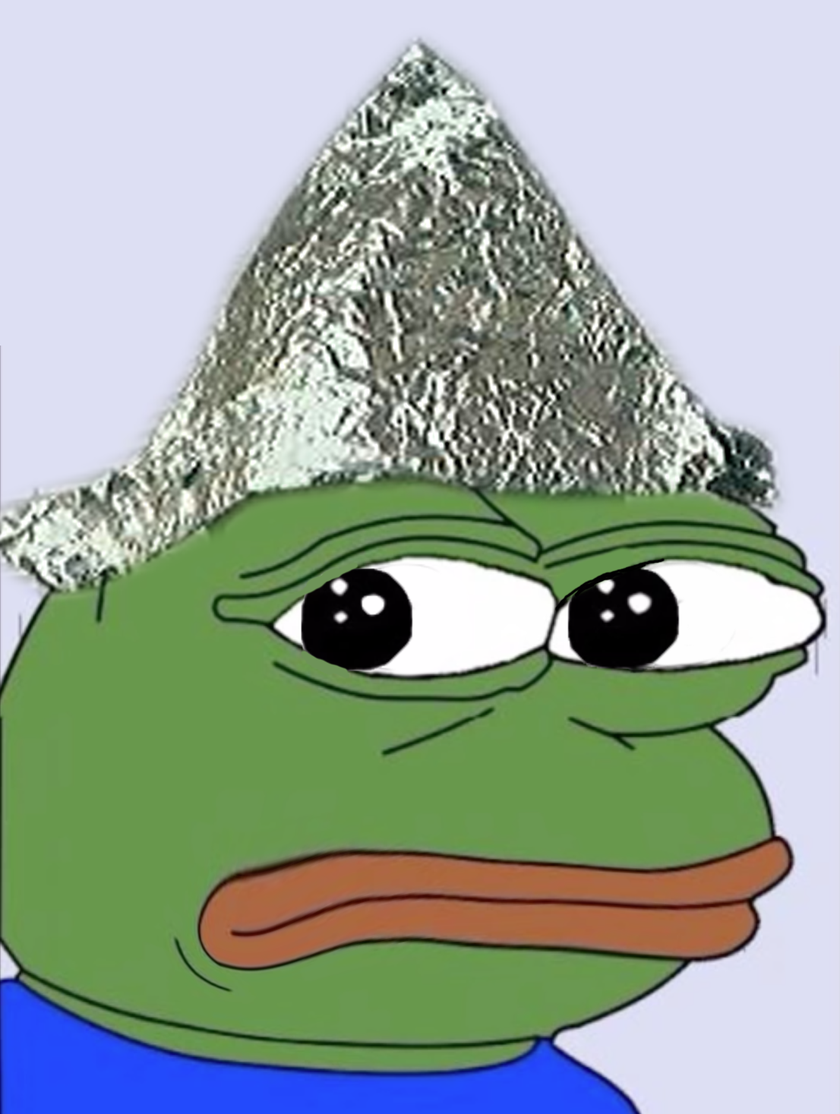Pepe paranoid tinfoil hat — Pepe meme
