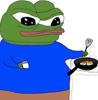 Pepe cooking bacon eggs — Pepe meme