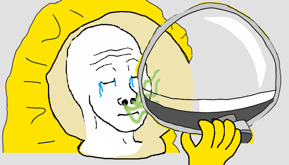Wojak removes hazmat suit to sniff — Wojak meme