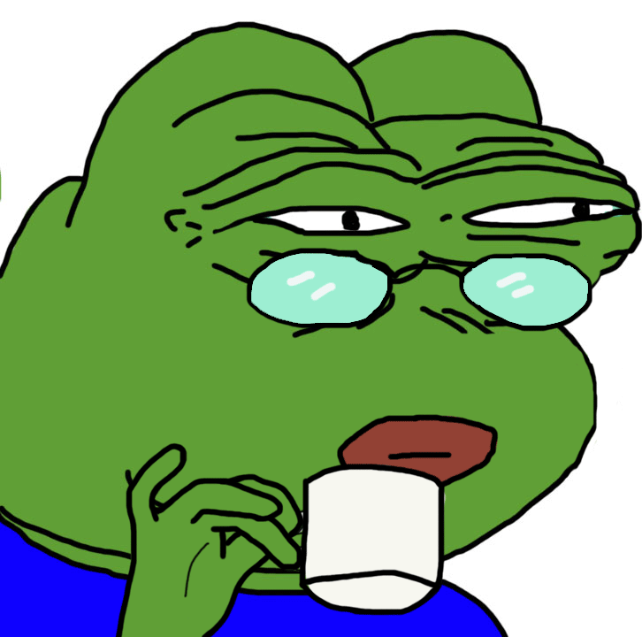 Pepe squinting glasses drinking coffee tea — Pepe meme