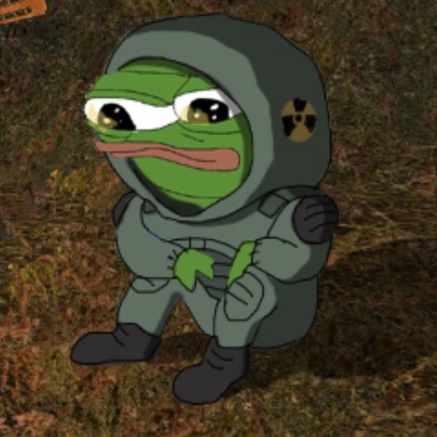 Pepe nuclear suit sitting down — Pepe meme