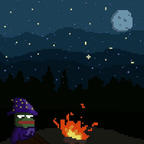 Pepe wizard by campfire — Pepe meme