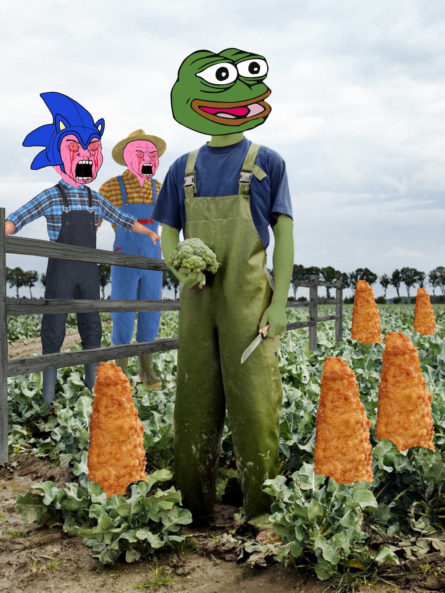 Pepe farmer antagonizes pink wojaks — Pepe meme