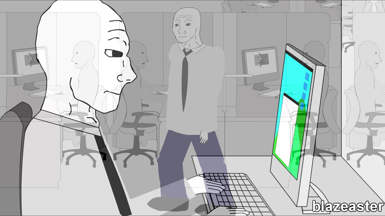 Wojak has existential crisis in office — Wojak meme