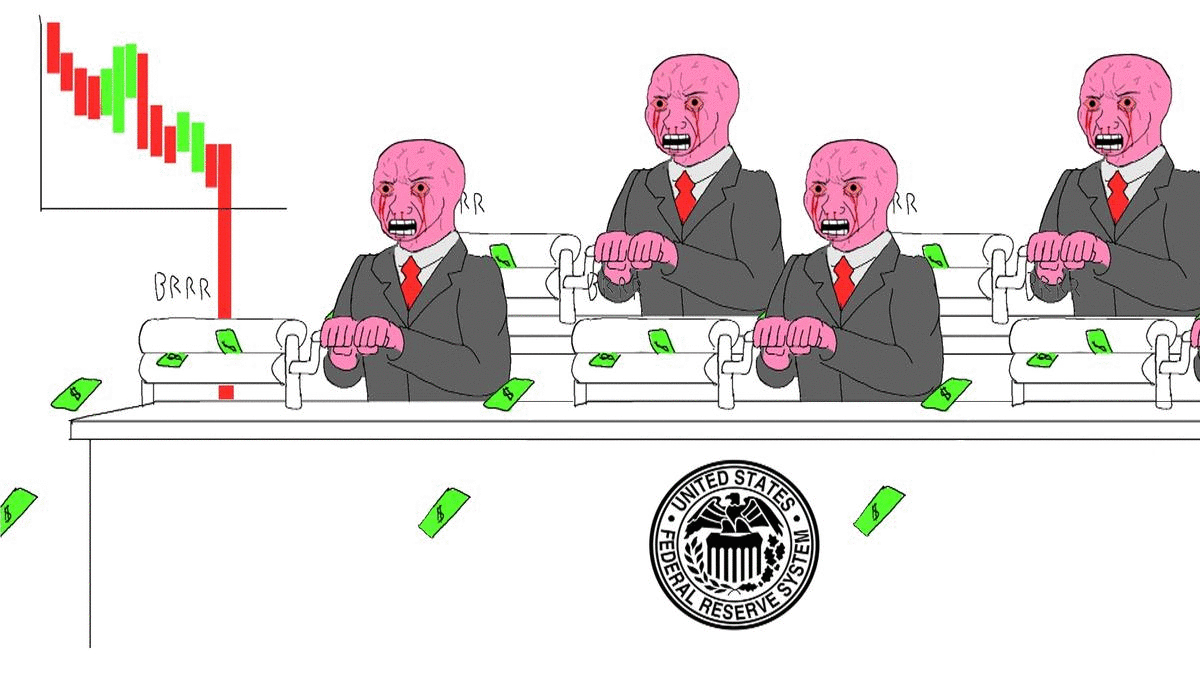 Pink wojaks on money printers — Wojak meme