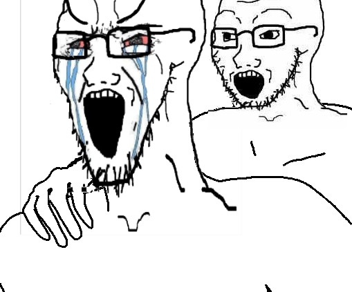 Wojak soy boy comforts angry wojak soy boy — Wojak meme