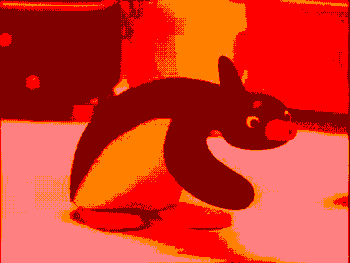 Penguin meme walking angrily red background — Reaction meme