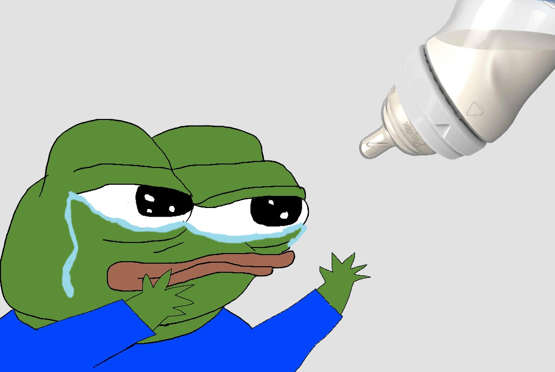 Pepe crying wants milk bottle — Pepe meme