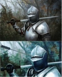 Knight with arrow in helmet meme template — Templates meme