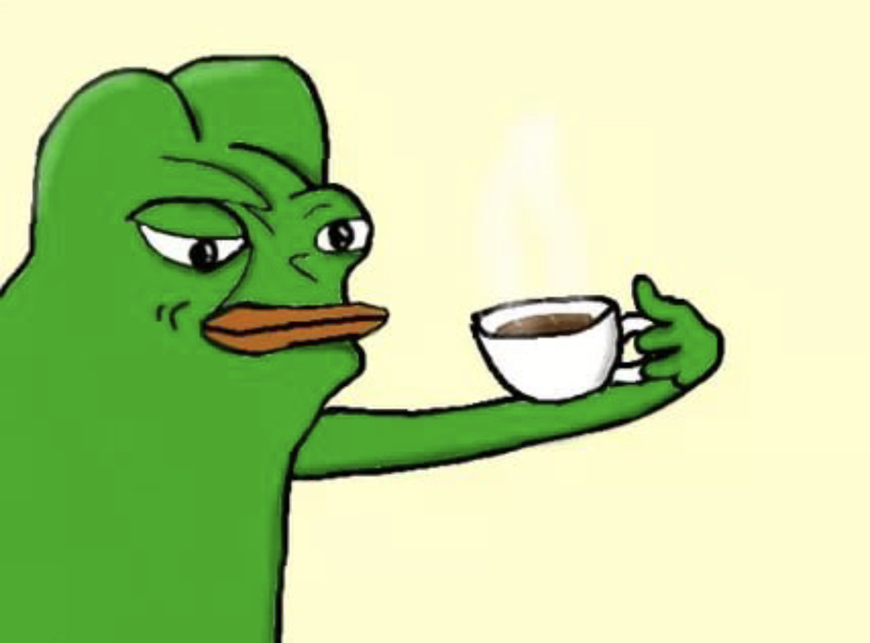 Pepe not happy with coffee — Pepe meme