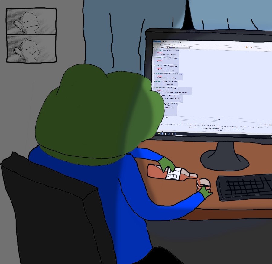 Pepe drinks computer — Pepe meme