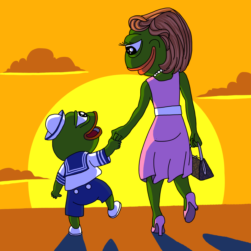 Pepe mom and son walking — Pepe meme