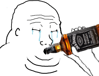 Wojak fat chugging jack daniels whiskey — Wojak meme
