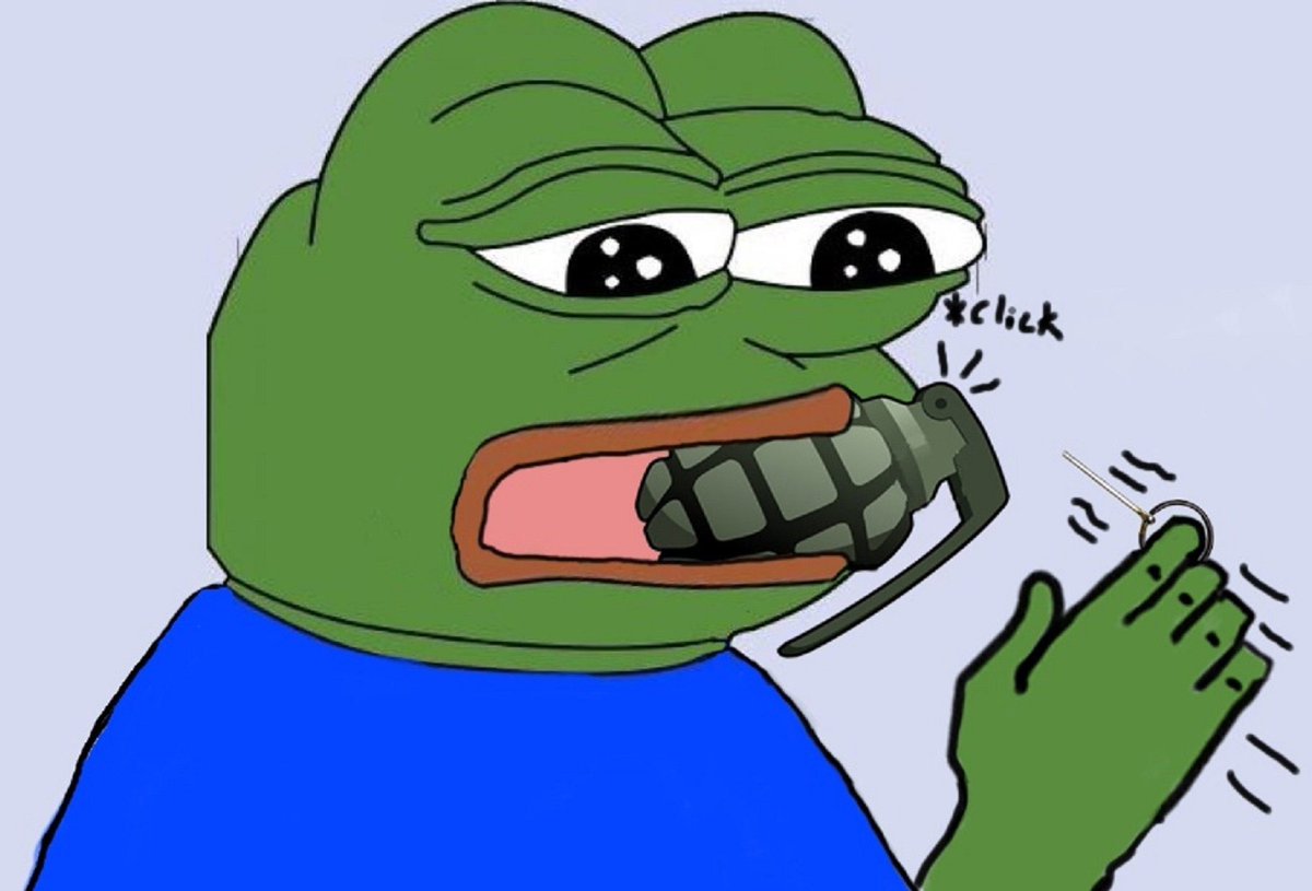 Pepe grendade in mouth pulls pin — Pepe meme