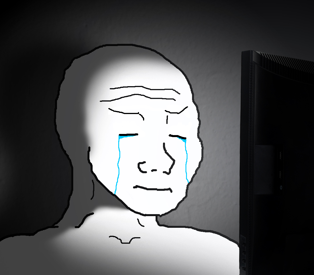 Wojak cries computer eyes closed — Wojak meme