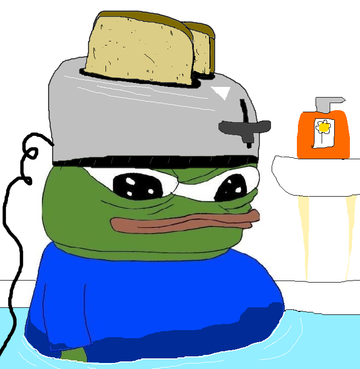 Pepe toaster on head in water — Pepe meme
