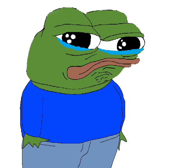 Pepe crying with hands near pockets — Pepe meme