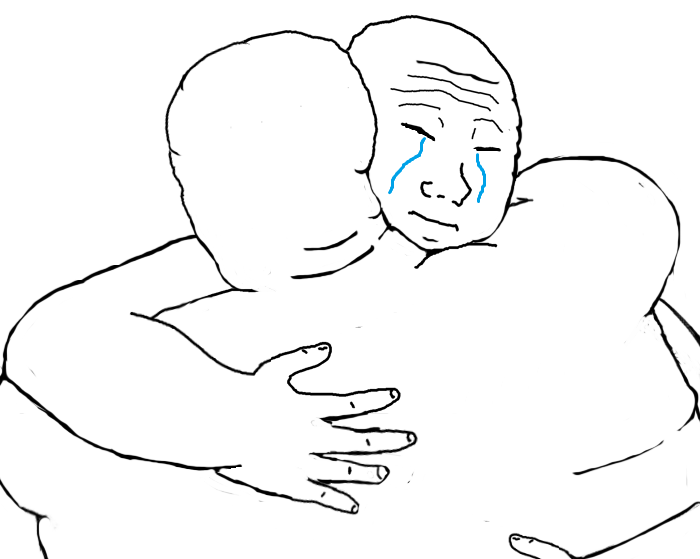 Wojaks fat hugging each other — Wojak meme