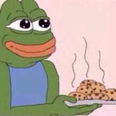 Pepe holding hot plate cookies — Pepe meme
