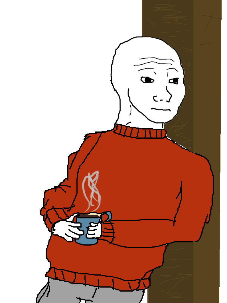 Wojak drinking coffee wearing sweater — Wojak meme