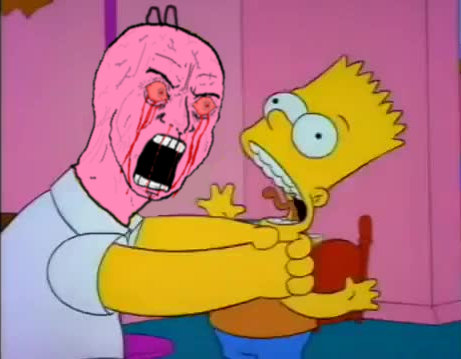 Pink wojak choking bart — Wojak meme