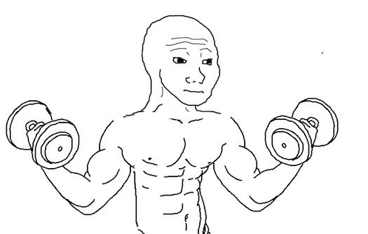 Wojak lifting weights curls — Wojak meme