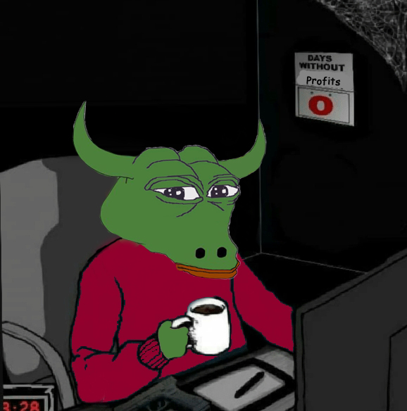 Pepe bull on computer — Pepe meme