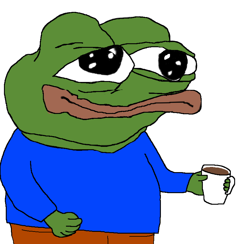 Pepe ugly face holding coffee — Pepe meme