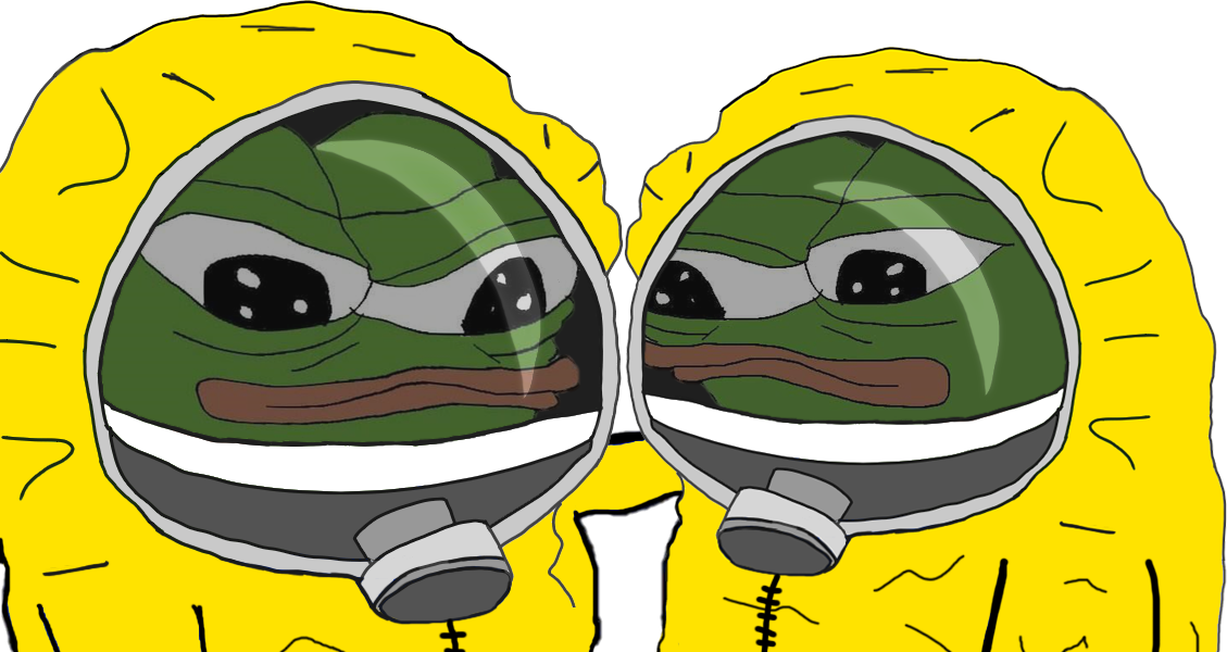 Pepes in hazmat suits hugging — Pepe meme