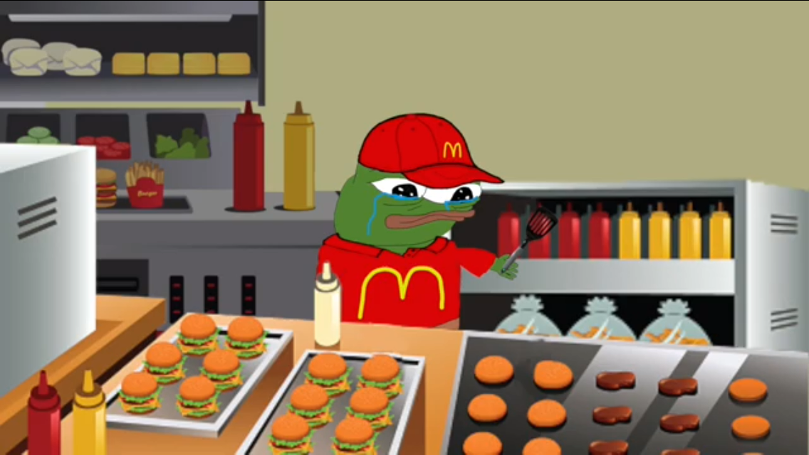 Pepe cooking at mcdonalds — Pepe meme