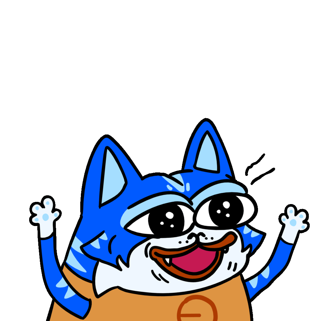 Toshi cat happing throwing up arms — $TOSHI meme