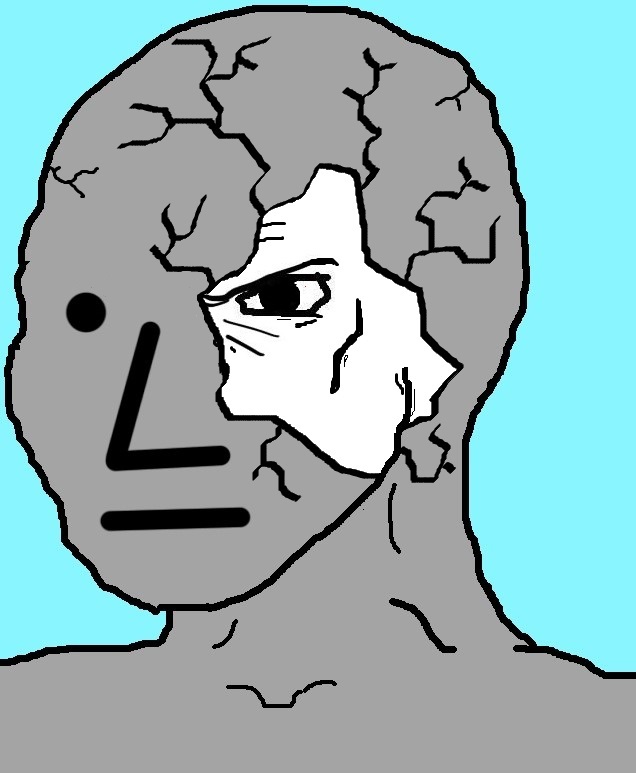 Wojak npc face breaking out of skull — Wojak meme