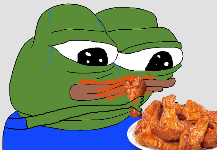 Pepe eating hot wings — Pepe meme