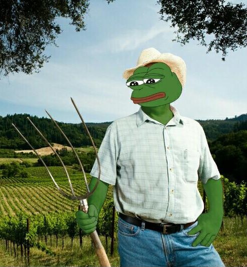 Pepe sad farmer holding pitchfork — Pepe meme