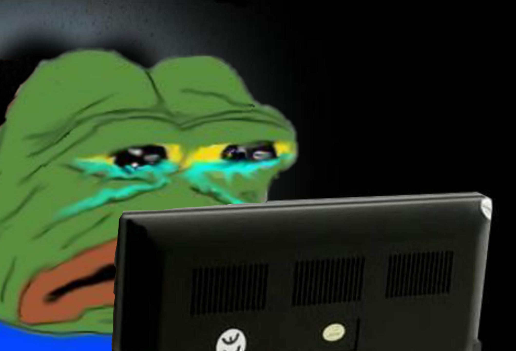 Pepe crying computer screen — Pepe meme