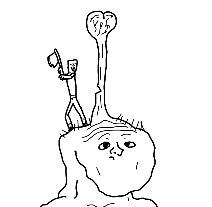 Brainlet tree brain getting chopped down — Brainlet meme