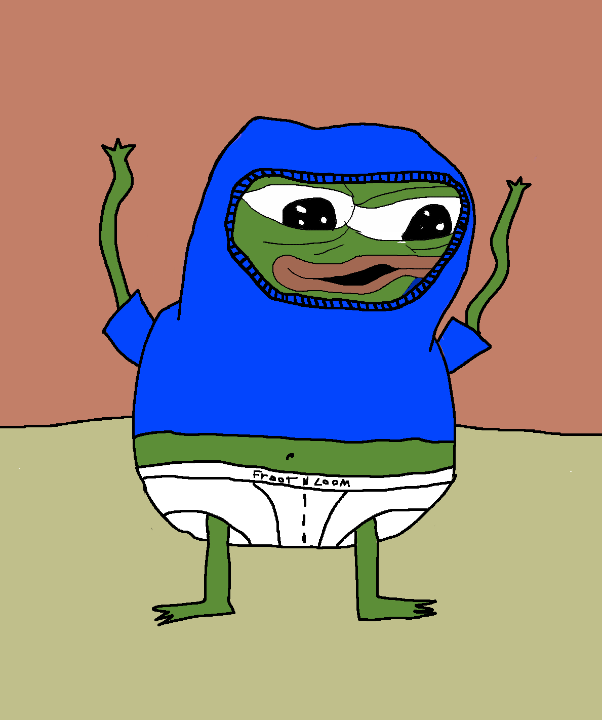 Pepe wearing blue hoodie underwear — Pepe meme