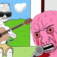 Boomer playing guitar pink wojak singing — Boomer meme