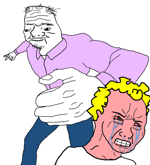 Boomer winding up to slap blonde pink wojak — Boomer meme