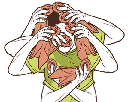 Sweating guy multiple hands — Reaction meme