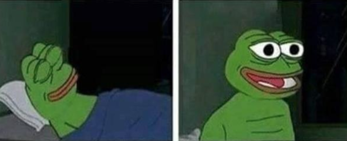 Pepe in bed wakes up excited — Pepe meme