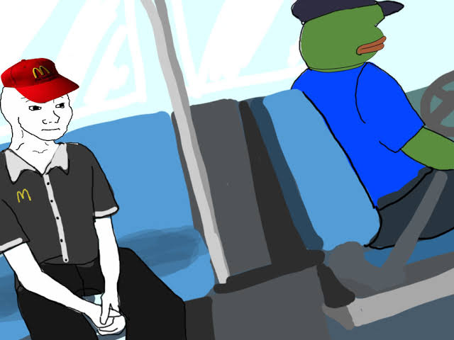 Wojak wagie on bus pepe driver — Wojak meme