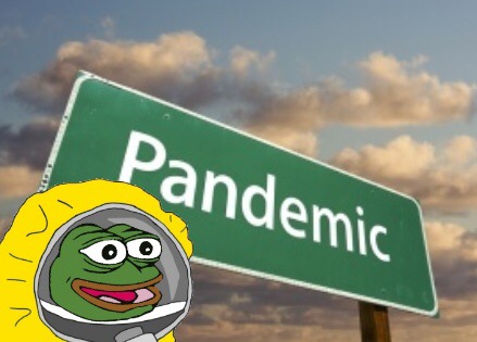 Pepe happy hazmat suit pandemic sign — Pepe meme