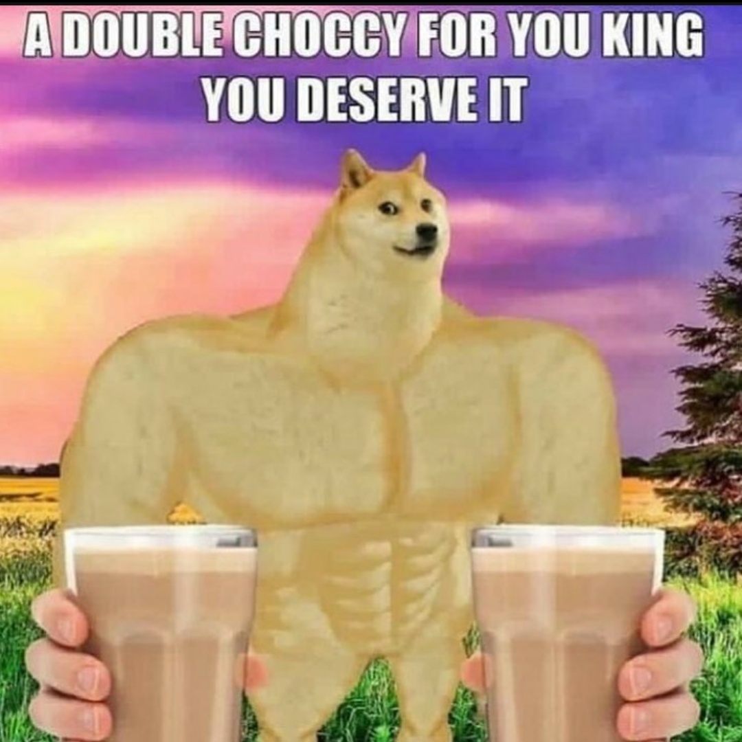Muscular doge offering choccy milk — Reaction meme