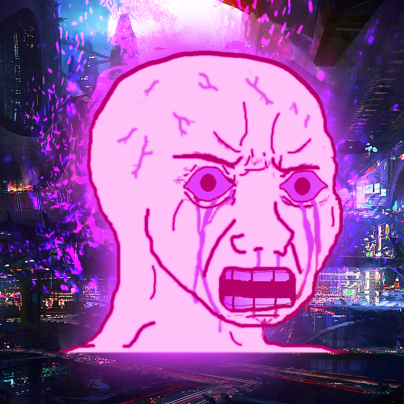 Pink wojak neon holographic sign — Wojak meme