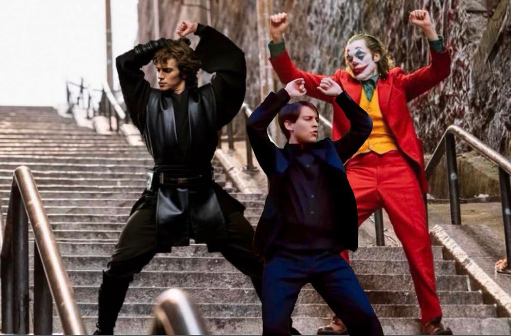 Joker anakin toby dancing on stairs — Reaction meme