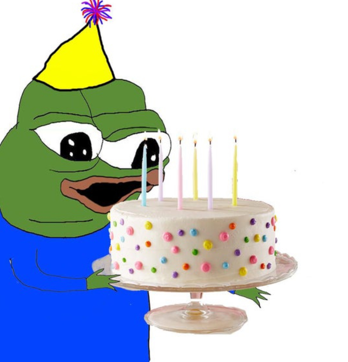 Pepe happy holding birthday cake — Pepe meme