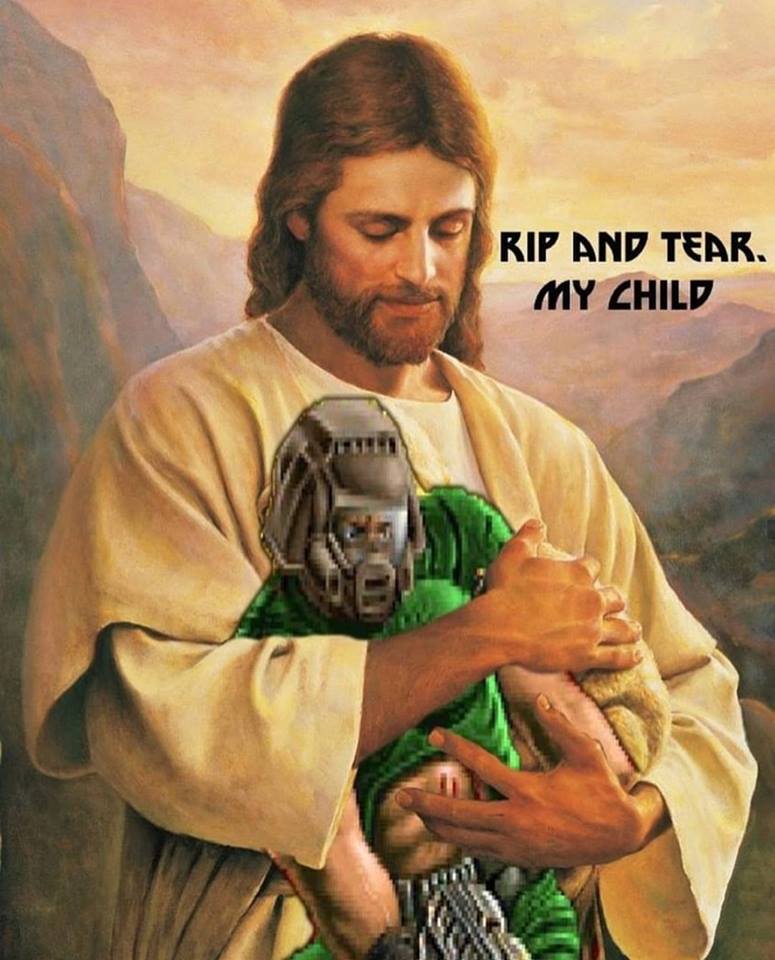 Jesus tells doom to rip and tear — Reaction meme